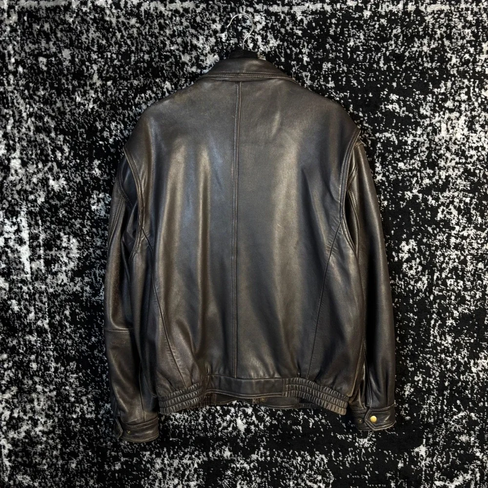 Jos A Bank Mens Brown Genuine Leather Bomber Jacket Full Zip Coat Size Medium - Picture 2 of 6